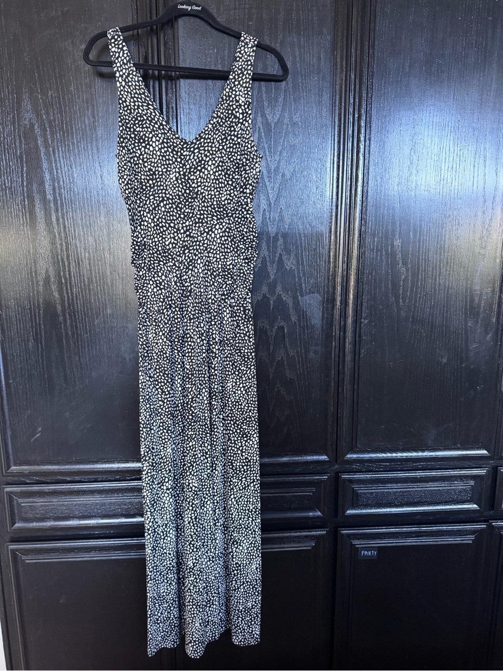 INC International Concepts Black and White Printed V-Neck Maxi Dress